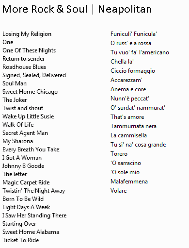 Rock - Soul - Traditional Italian